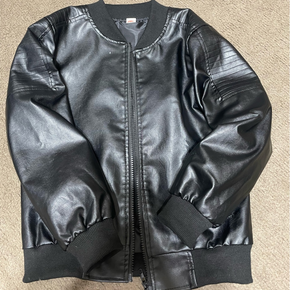 Kids Black Faux Leather Bomber Jacket